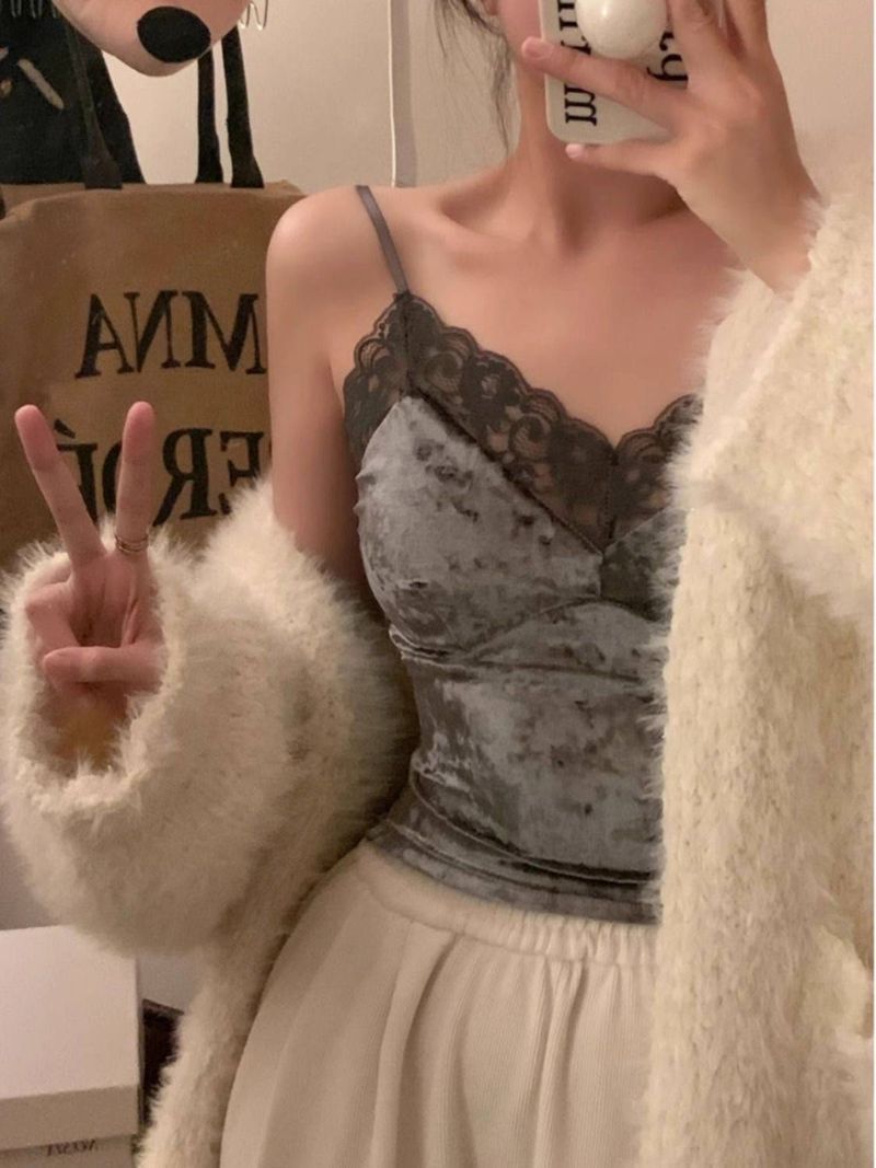 Underwear & Sleepwears Lace Gold Velvet Splicing Sling All Match Comfortable Cover Side Breast Beautiful Back Top Bra_voghion.com