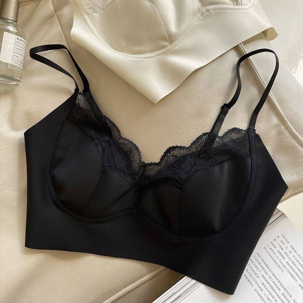 Roupa íntima e pijamas Top de renda com bojo de cristal e orelhas de coelho, sem argola de aço, bojo fixo_voghion.com