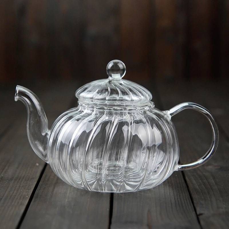 Heat-Resistant Glass Teapot With Warmer - Thickened Transparent Flower Tea Pot For Herbal & Blooming Tea (Stovetop Safe Classic Pumpkin Design)​_voghion.com