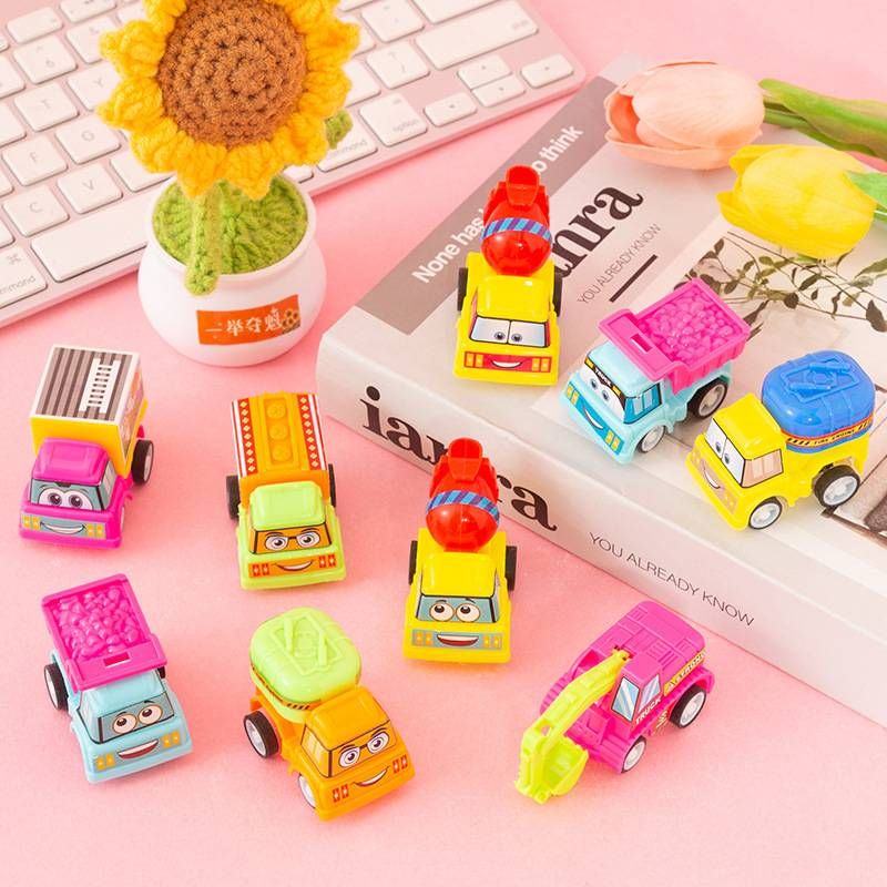Cartoon Pull-back Engineering Vehicle Toy Car Multiple Styles And Random Colors Children's Car Excavator Fire Truck Small Toys_voghion.com