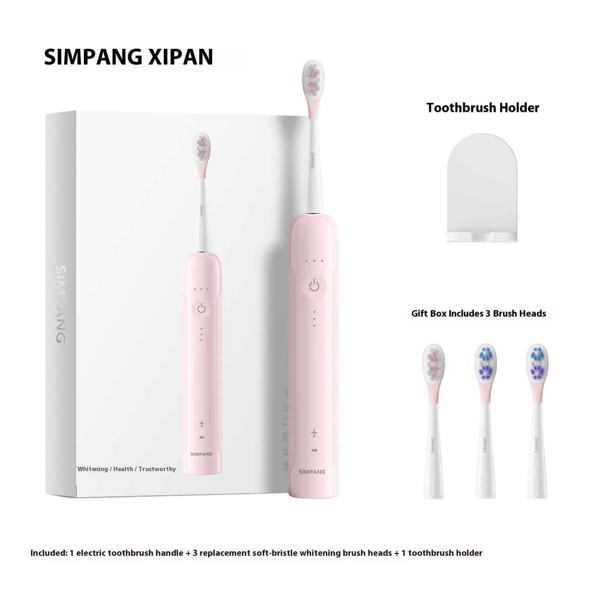 Elektrische Zahnbürste – 5 Modi, 40.000 U/min, Akku mit über 50 Tagen Laufzeit, UV-Desinfektionsbasis, IPX7-wasserdicht (3 Bürstenköpfe, Geschenkbox, Weiß/Rosa/Blau)_voghion.com