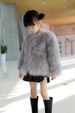 Luxury Faux Fox Fur Coat For Girls - Soft & Warm Winter Outerwear With Single Button Closure, Silver Gray (Sizes 100-150cm)_voghion.com
