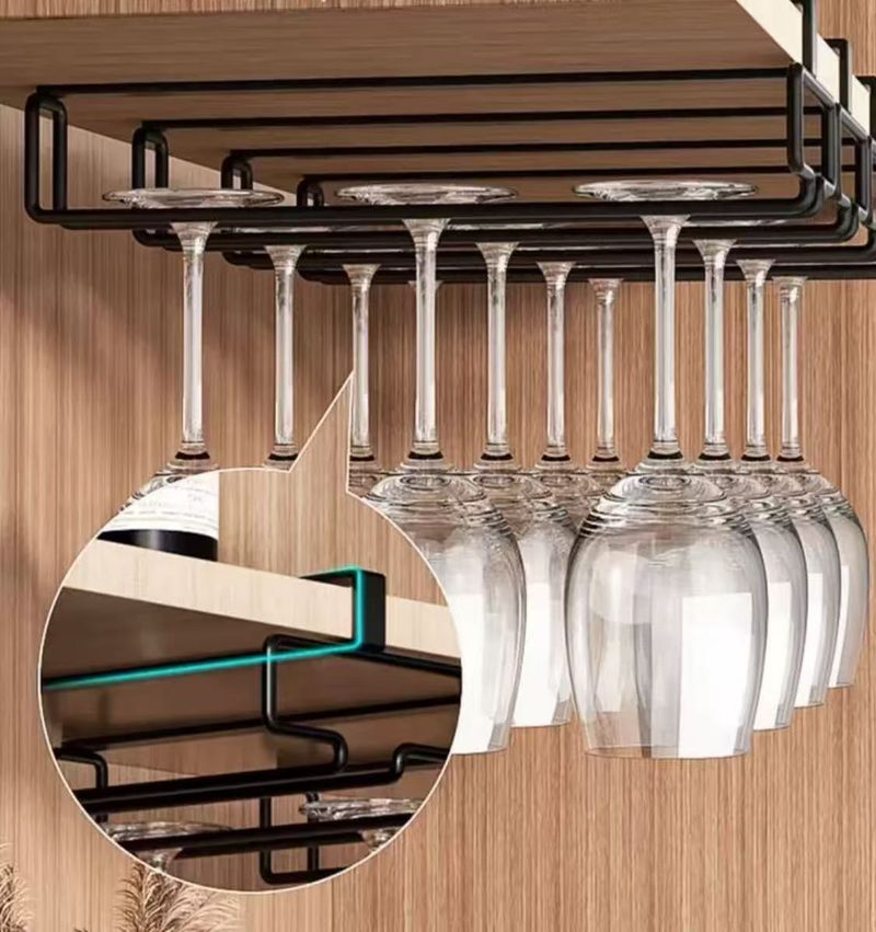 Wine Glass Rack, Upside-down Hanging Wine Glass, No Drilling Required, Suitable For Home Use, Living Room Wine Cabinet Storage._voghion.com