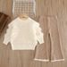 Set aus Strickpullover und flauschiger Schlaghose für Mädchen – Koreanischer Stil, 3–8 Jahre (90–130 cm), weiche Polyestermischung, einfarbig, Beige/Rosa/Rot/Grün_voghion.com