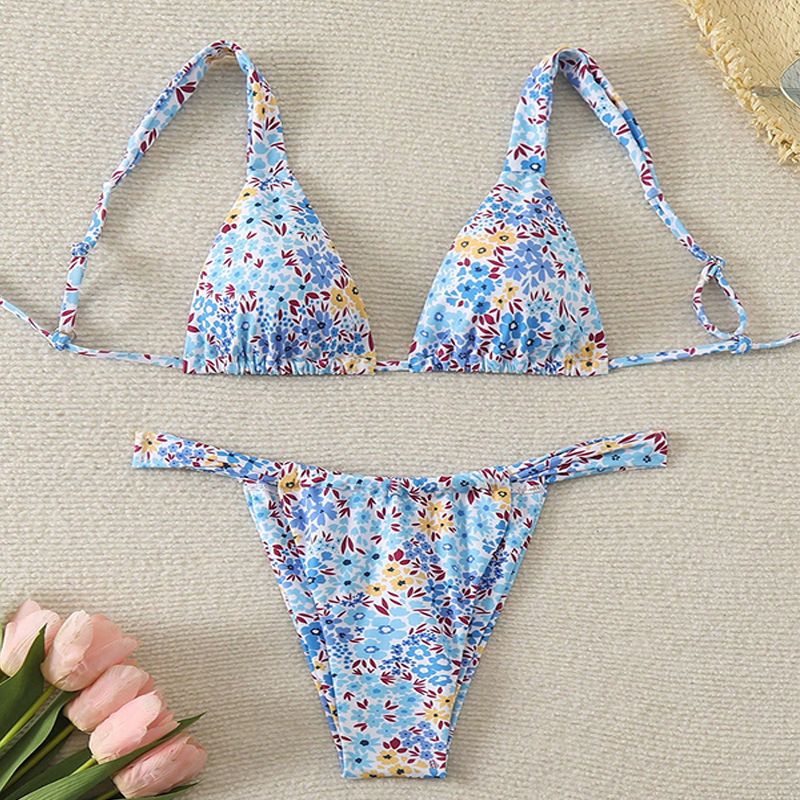 Dameskleding nieuwe bloemen veter bikini badpak dames driepunts bikini strand warmwaterbron badpak_voghion.com