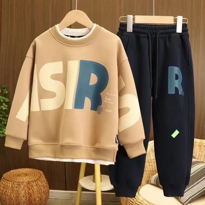 Boys' 2023 New Children's Printed Letter Sweater Spring And Autumn Sports Network Red Fashion Two Piece Set_voghion.com