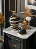 1pc Gold Stripe Decorative Ceramic Vase With Lid Light Luxury High-end Design Can Hold Water Flower Arrangement Vase Ornament Decorative Vase_voghion.com