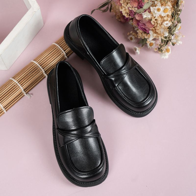 Large size Le Fu single for women new model sponge cake thick sole British style one step student leather shoes_voghion.com