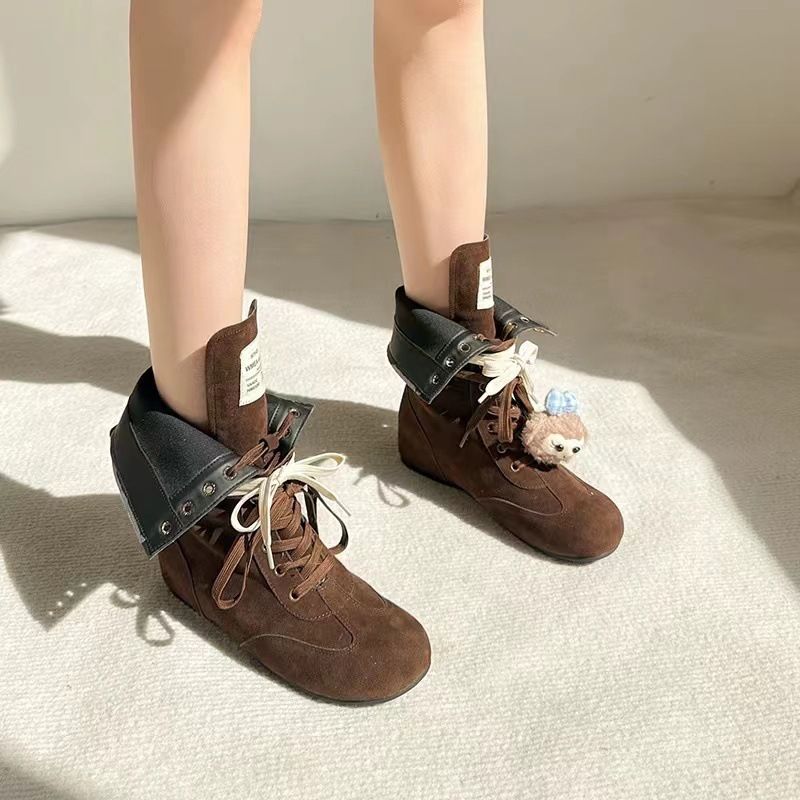 Women Boxing Boots Instant Dispatch~ Height-Increasing Martin For Women, Lace-Up Slimming Boxing Short Boots, Versatile Canvas Boots_voghion.com