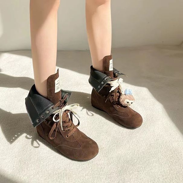 Women Boxing Boots Instant Dispatch~ Height-Increasing Martin For Women, Lace-Up Slimming Boxing Short Boots, Versatile Canvas Boots_voghion.com