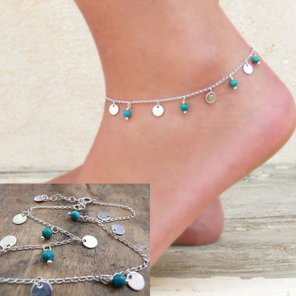 Catena a piede nudo con nappa turchese e paillettes in metallo di alta qualità e alla moda_voghion.com