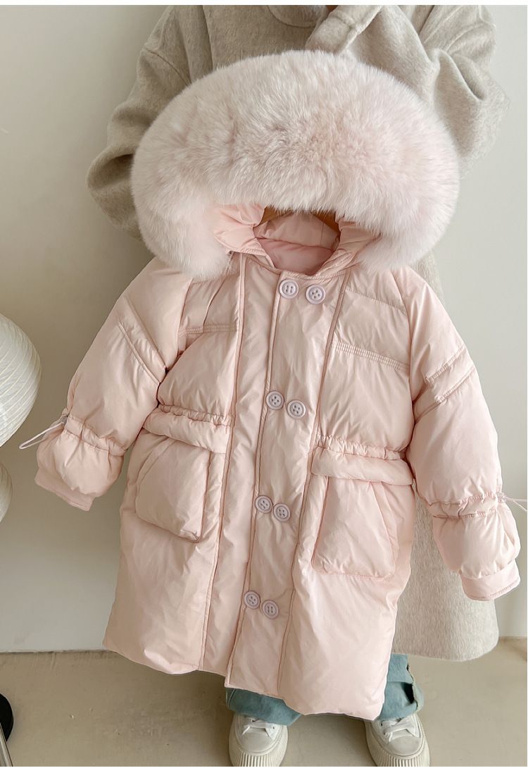 Mid Length Hooded, Large Fur Collar, Cotton Padded Jacket For Middle And Large Children And Girls, New Style For Foreign Trade 2024_voghion.com