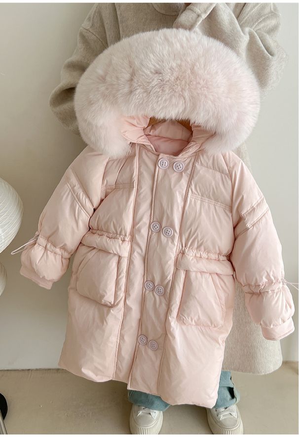 Mid Length Hooded, Large Fur Collar, Cotton Padded Jacket For Middle And Large Children And Girls, New Style For Foreign Trade 2024_voghion.com