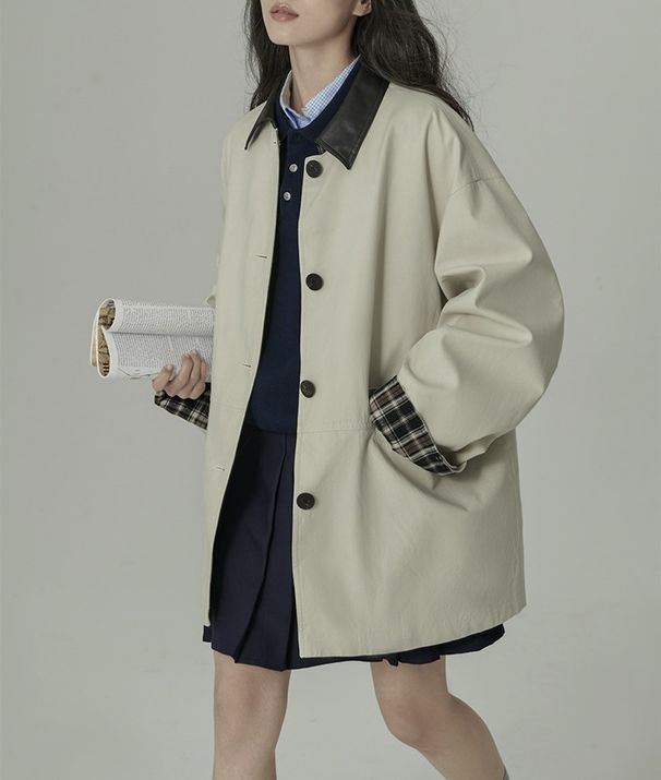 HAVERICE Restaurant Spring Letter Color-Block High-End Neuer Lyocell-Trenchcoat in kleiner Größe für Damen_voghion.com