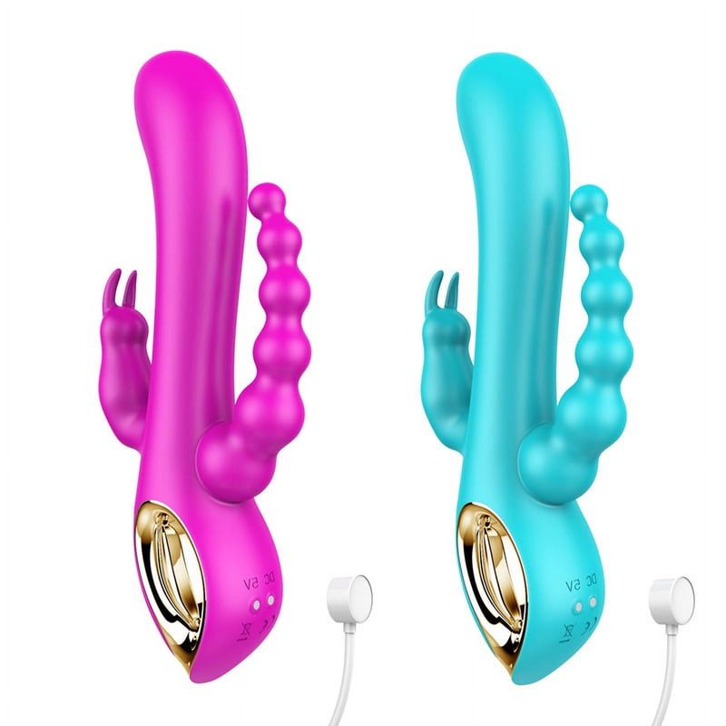 Imimi 10 Speed Three Head Vibration Rabbit Vibrator Triple Stimulation Clitoral Stimulator G Spot Massage Anal Sex Toys(Blue)_voghion.com