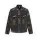 Vintage Black Tie-Dye Denim Jacket - Distressed Workwear Style With Ripped Details & Retro Collar, Oversized Streetwear Coat For Men & Women_voghion.com