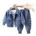 Mammu un bērnu džinsu uzvalks zēniem Pavasara apģērbs Stilīgs pavasara un rudens mazulis Skaists zēns Bērnu ielas divdaļīgs uzvalks zēnu mazuļu drēbes_voghion.com