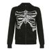 Personalized Dark Style Breastbone Print Hooded Cardigan Sweatshirt With American Niche Design, Loose Casual Jacket_voghion.com