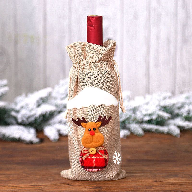 Capa para garrafa de vinho de Natal, bolsa para vinho, linho, Natal, novo, champanhe, capa para garrafa de vinho, bolsa para garrafa de vinho tinto, produtos para mesa de jantar_voghion.com