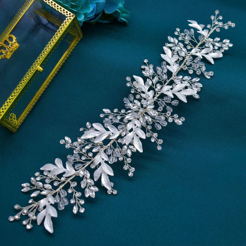 Braut Kopfschmuck Hand eingelegt Strass Blatt Form Stirnband Floral Kristall Stirnband_voghion.com