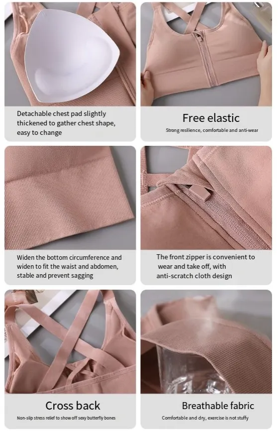 (3 daļas) Plānas plecu siksniņas ar integrētu fiksētu bļodiņu, triecienus absorbējošu krokojošu daļu, sieviešu sporta lielais U formas skaistais muguras jogas krūšturis, plāns_voghion.com