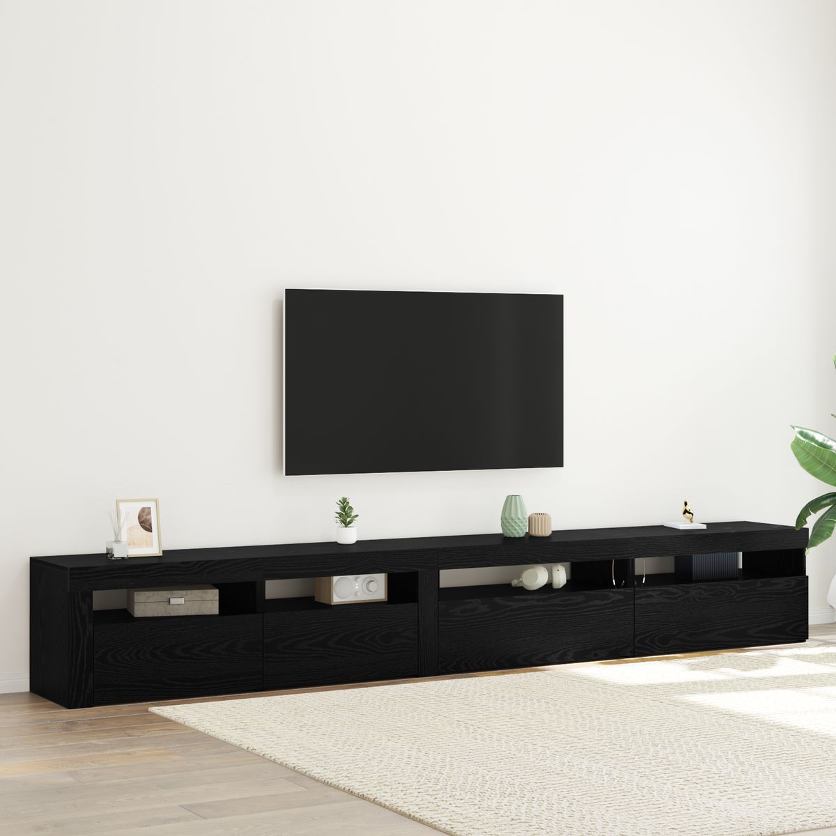 3-teiliger TV-Schrank mit LED-Lichtern Schwarze Eiche Holzwerkstoff_voghion.com