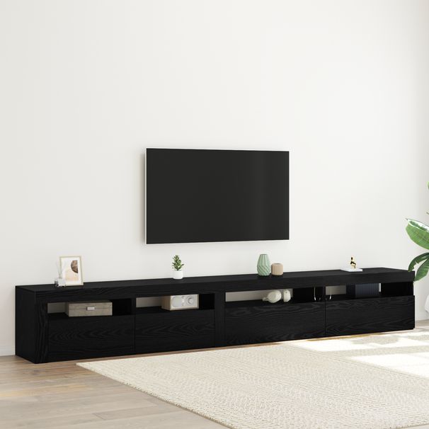 3-teiliger TV-Schrank mit LED-Lichtern Schwarze Eiche Holzwerkstoff_voghion.com