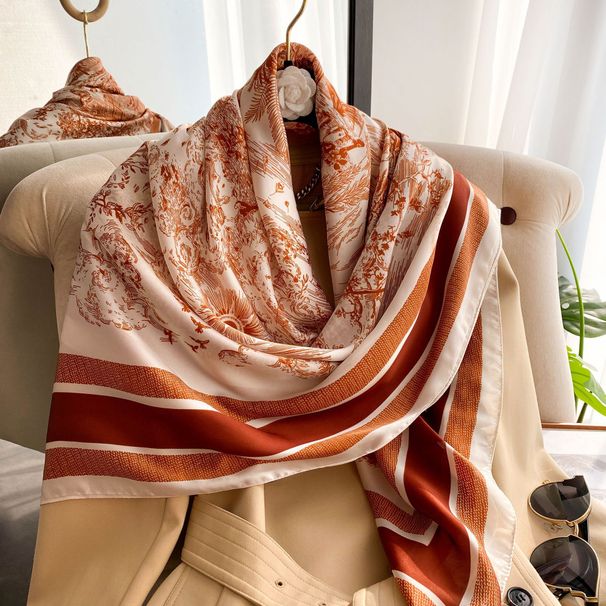 New Simulated Silk Women's 110cm Plain Pattern Square Scarf Versatile Print Decoration Sun Protection Shawl Summer_voghion.com
