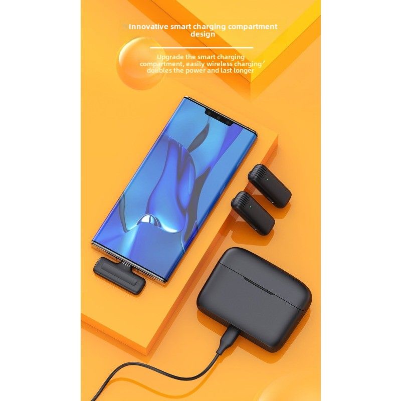 Wireless collar microphone J13 one for two with charging compartment, live broadcast radio recording noise reduction_voghion.com