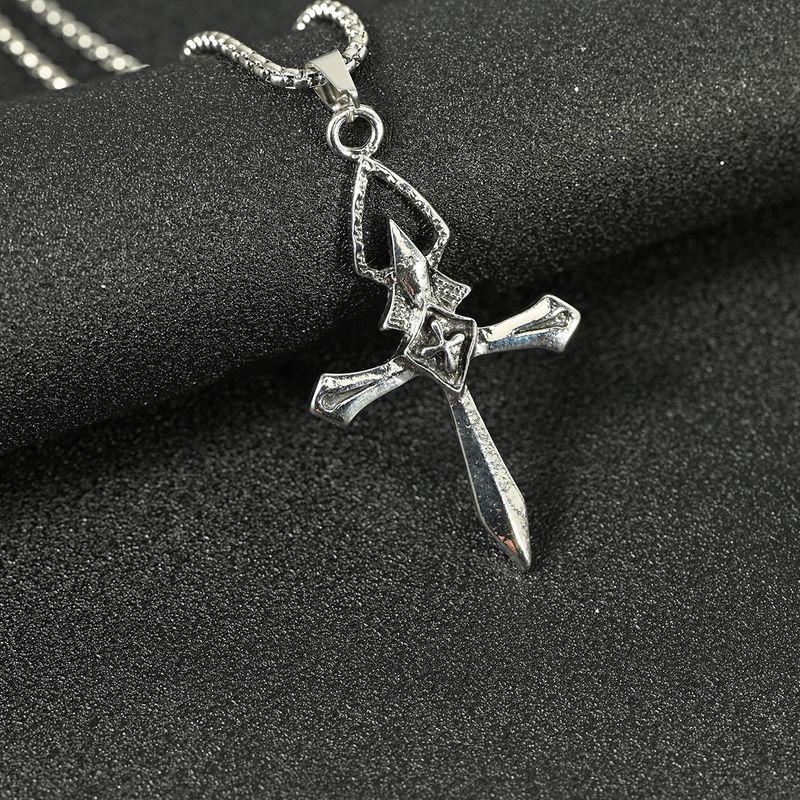 Cross Pendant Sweater Chain Men's Titanium Stainless Steel Necklace Hip-hop Ins Style Trendy Accessories_voghion.com