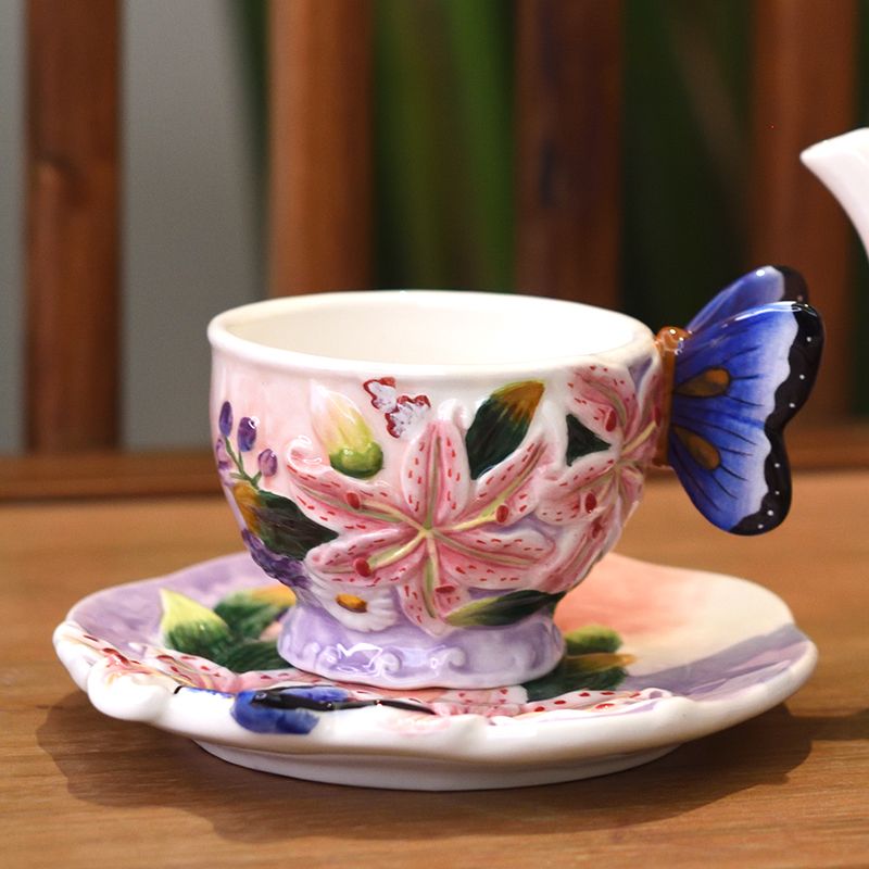 Lily Cup And Plate Set Ornament Creative Home Garden Romantic Flower Teapot Household Afternoon Tea_voghion.com