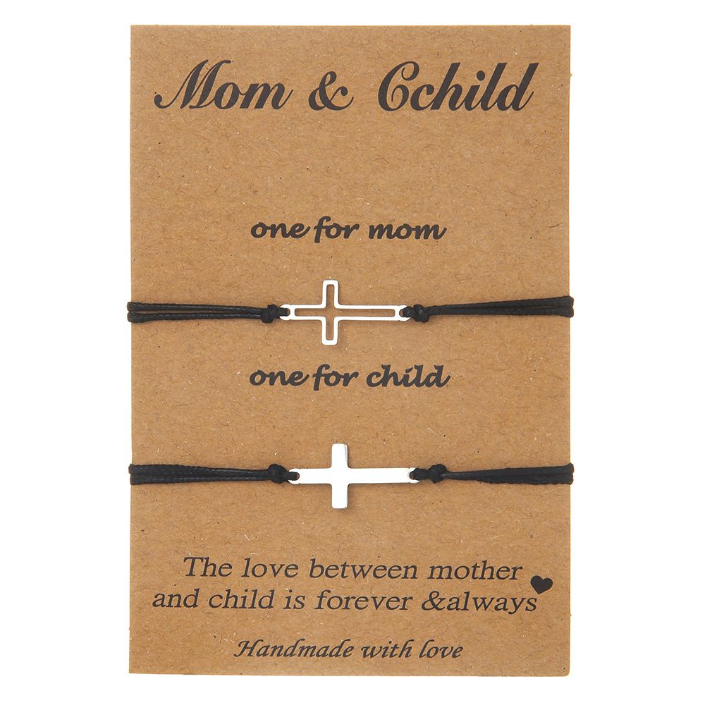 Edelstahlarmband fir Fraen, fir Frënn als Kaddo ze schécken, huel Kräizanhänger, handgewieft Koppelarmbandset mat Kaartemontéierung_voghion.com