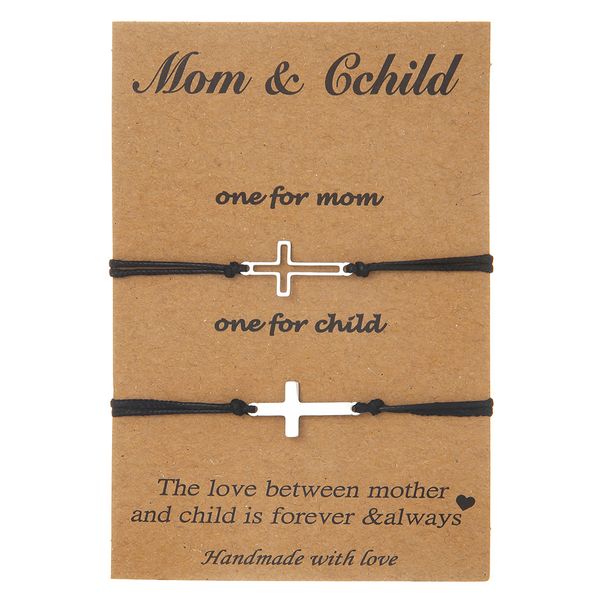 Edelstahlarmband fir Fraen, fir Frënn als Kaddo ze schécken, huel Kräizanhänger, handgewieft Koppelarmbandset mat Kaartemontéierung_voghion.com