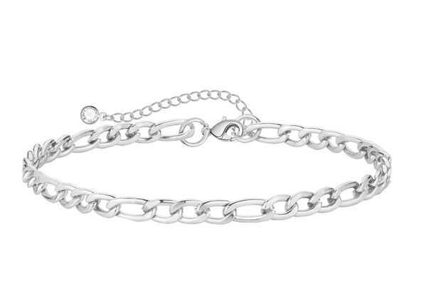 Set di cavigliere a forma di cuore con zircone e graffetta cubana in acciaio inossidabile a doppio strato, Yiwu_voghion.com