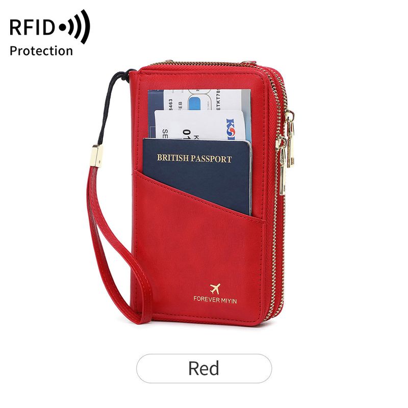 Portafoglio da donna e da uomo, antifurto con spazzola RFID, portapassaporto multifunzionale, portadocumenti, portadocumenti lungo con doppia cerniera e tracolla._voghion.com