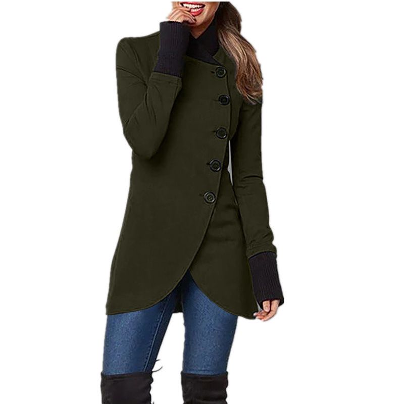Vêtements pour femmes 2024 automne et hiver nouvelle veste à manches longues fendue à ourlet simple boutonnage de couleur unie_voghion.com