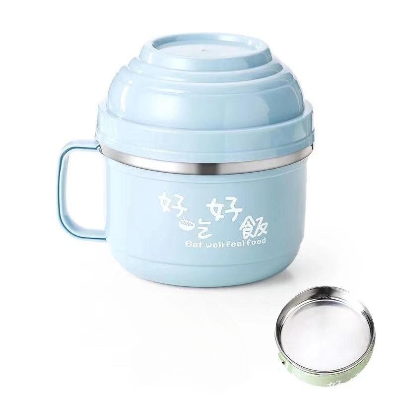 Tazza per fast food in acciaio inossidabile con coperchio, grande ciotola per noodle istantanei, dormitorio per studenti e set di bacchette per adulti, isolata_voghion.com