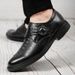 Euro Step Autumn British Style Cowhide Business Formal Men's Pointed Leather Brogue Carved Strap Monk Shoes_voghion.com