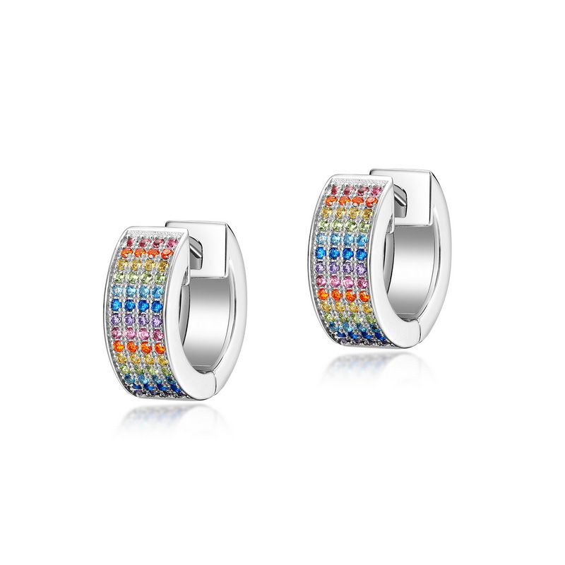 Orecchini a cerchio arcobaleno in argento S925 intarsiati con quattro file di diamanti colorati, orecchini per uomo e donna, moda leggera di lusso hip hop_voghion.com