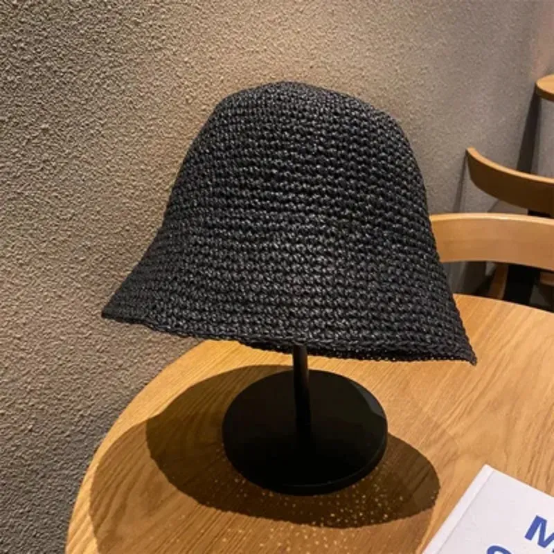 Gran oferta, sombrero de pescador con visera de paja coreana para playa, sombrero de pescador tejido a mano, sombrero de pescador Panamá para niña, sombreros para el sol para mujer_voghion.com