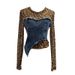 Damenbekleidung Real Shot Fashion Leopardenmuster Perspektive Hot Girl Mesh Splicing Denim Unregelmäßiges Bottoming Shirt Kurzes Top_voghion.com