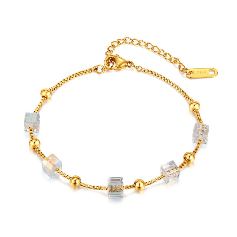 Braccialetto a catena regolabile con perline di cristallo in acciaio inossidabile con ciondolo quadrato alla moda_voghion.com