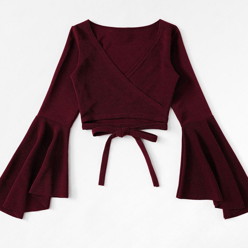 Maglietta corta corta con maniche a pipistrello, autunno inverno, design alla moda e alla moda, rosso scuro_voghion.com
