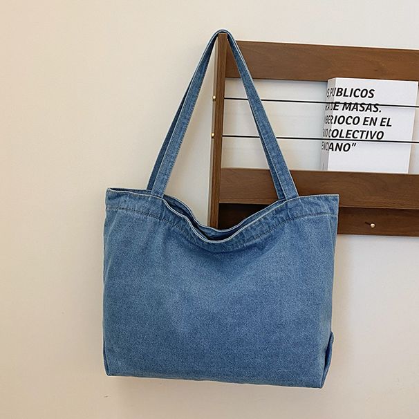 Denim Bag Women's Shoulder Bag Large Capacity Solid Color Washed Denim Bag Student Commuter Shoulder Bag Female Art Casual Handbag_voghion.com