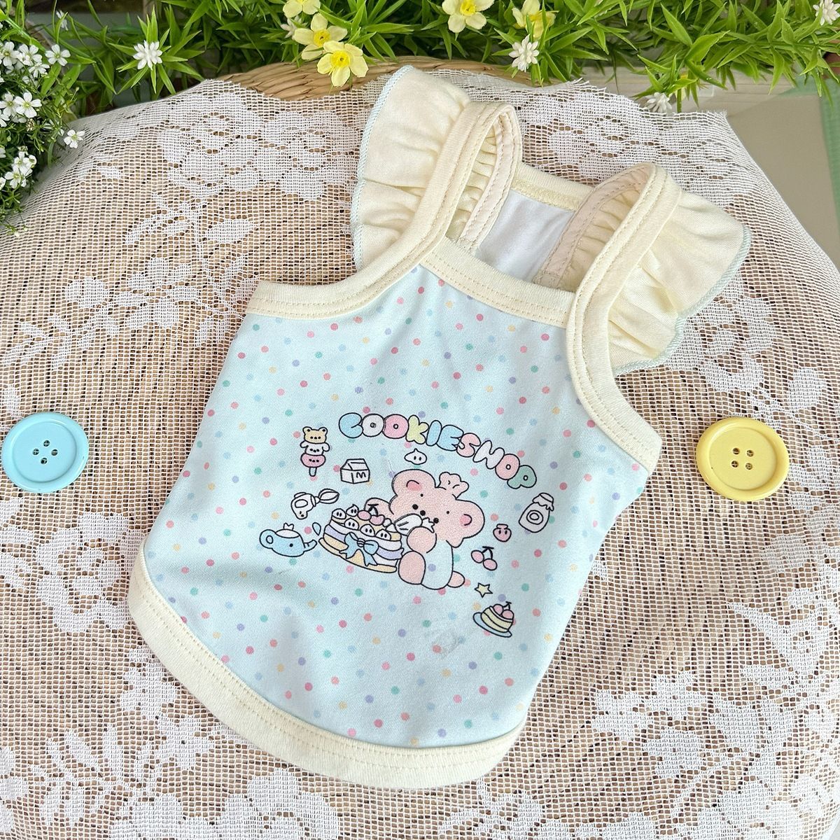 Cat And Dog Spring Summr Cloths Thin Cut Cartoon Print Stylish Macaron Color Strap Bichon Pomranian Small Short_voghion.com