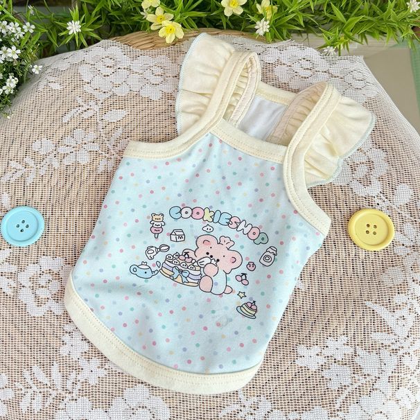 Cat And Dog Spring Summr Cloths Thin Cut Cartoon Print Stylish Macaron Color Strap Bichon Pomranian Small Short_voghion.com