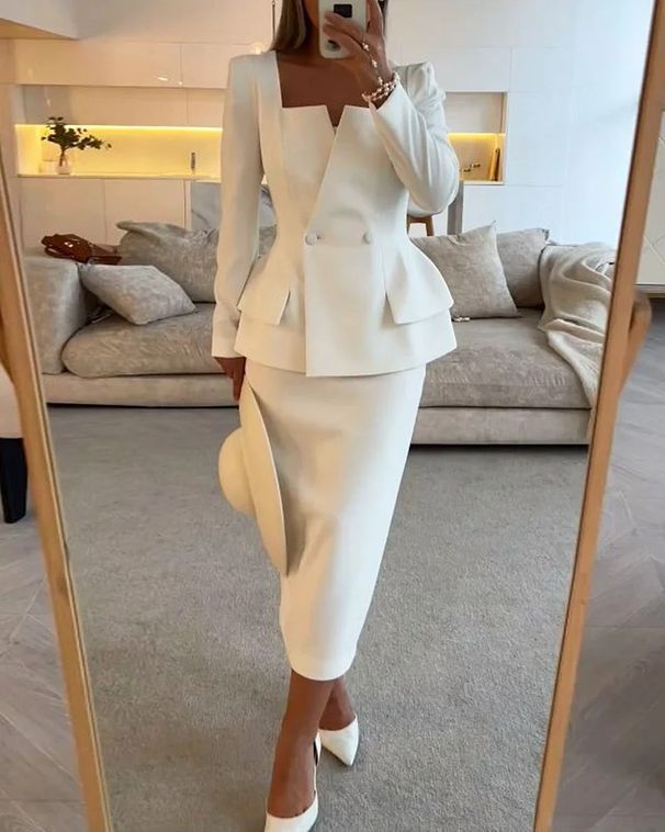 Damenkostüm Hierscht Quadratkragen Casual Einfarweg Taille Zweedeel Kostüm_voghion.com