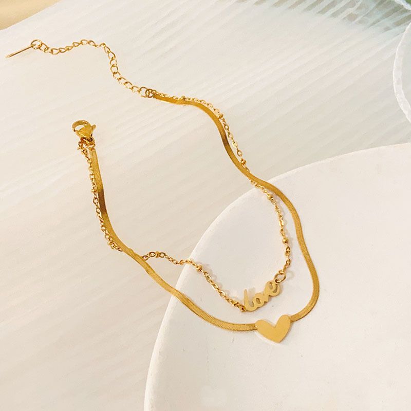 Wholesale Jewelry Casual Lady Simple Style Heart Shape Titanium Steel Gem Inlay Anklet_voghion.com