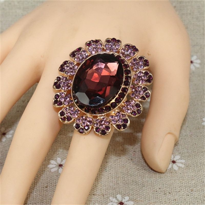 Extra Large Luxurious Crystal Glass Adjustable Open Fashionable Exaggerated Multicolor Ring_voghion.com