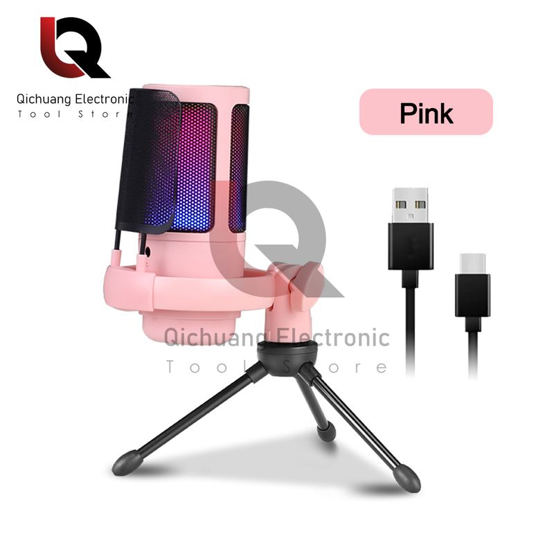 Micrófono condensador USB para juegos, para PC, PS4, teléfono, con silenciador táctil, reducción de ruido, iluminación RGB_voghion.com